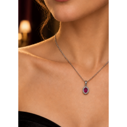 Pre Owned 18ct White Gold Ruby and Diamond Pendant and Chain ZC56